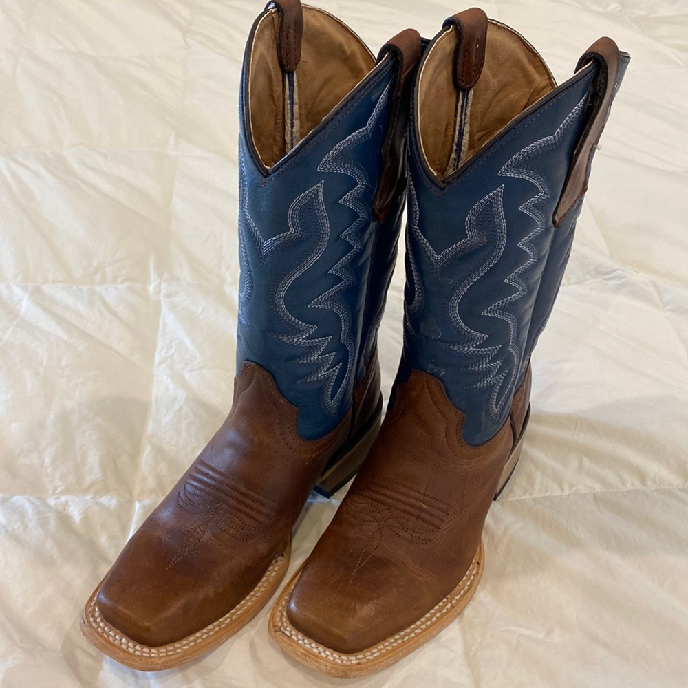 Kids Circle G Brown & Blue Embroidery Square Toe Cowboy Boot - little boy size 2